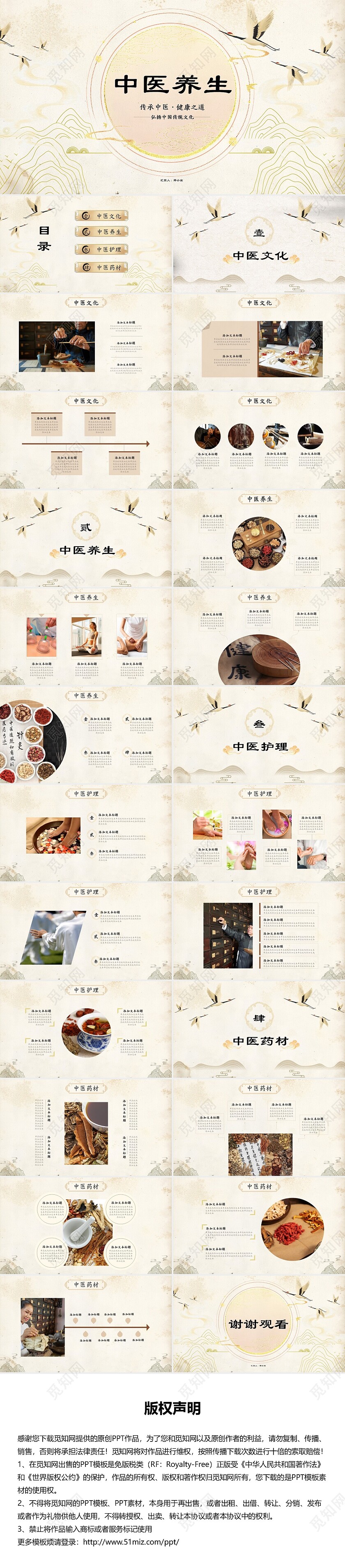 浅色古风飘逸中医养生护理中药PPT模板