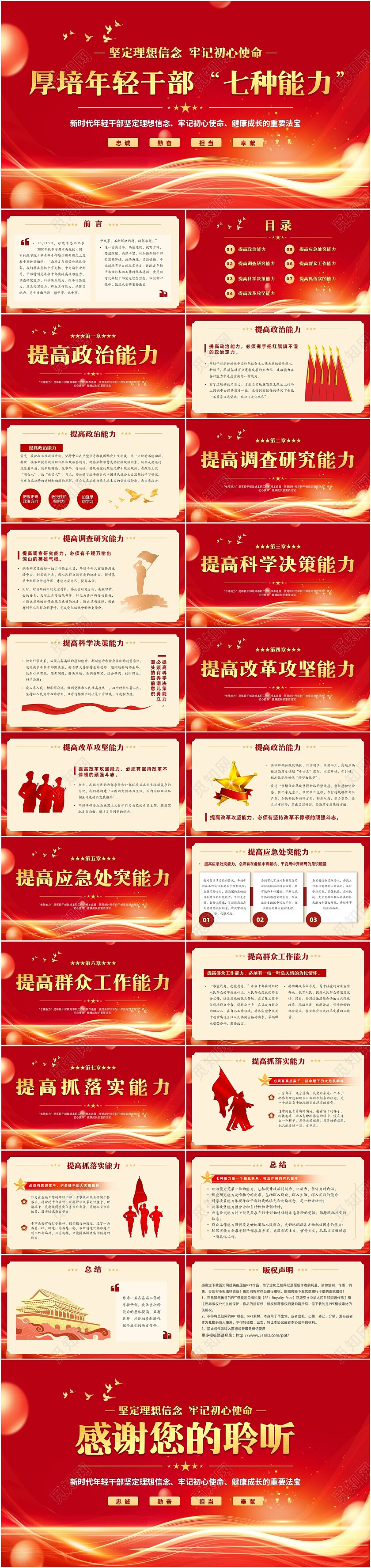 简约大气光效红色党建风年轻干部七种能力党课PPT