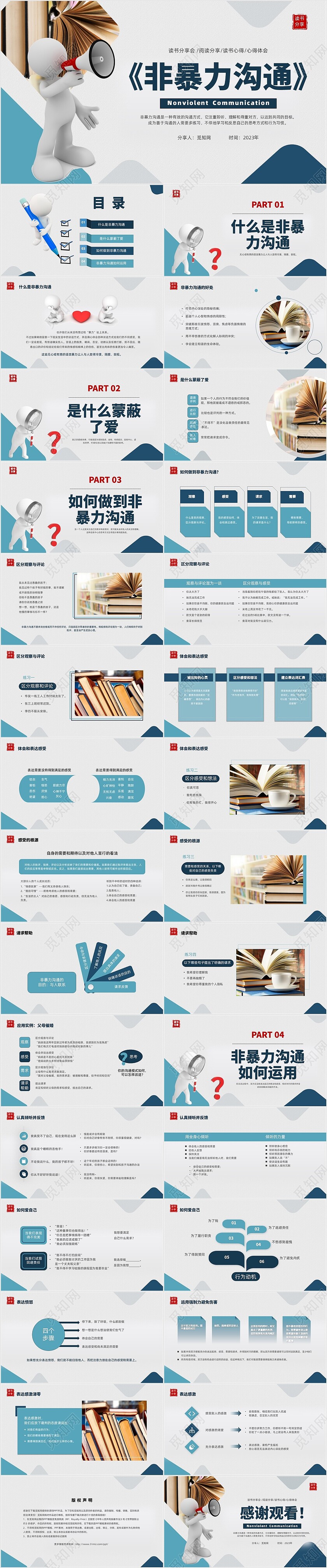 蓝色简约微粒体3d元素非暴力沟通读书分享ppt