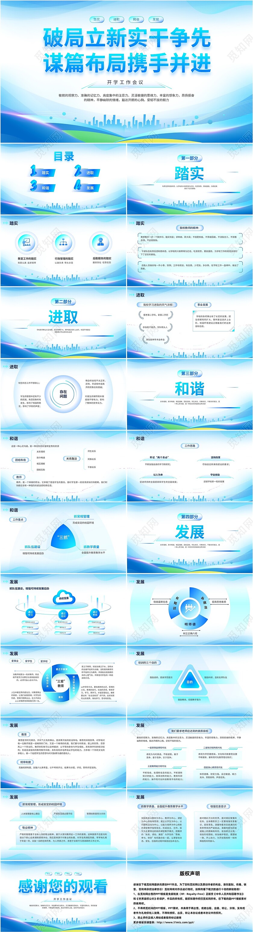 蓝色简约科技风开学工作会议PPT模板