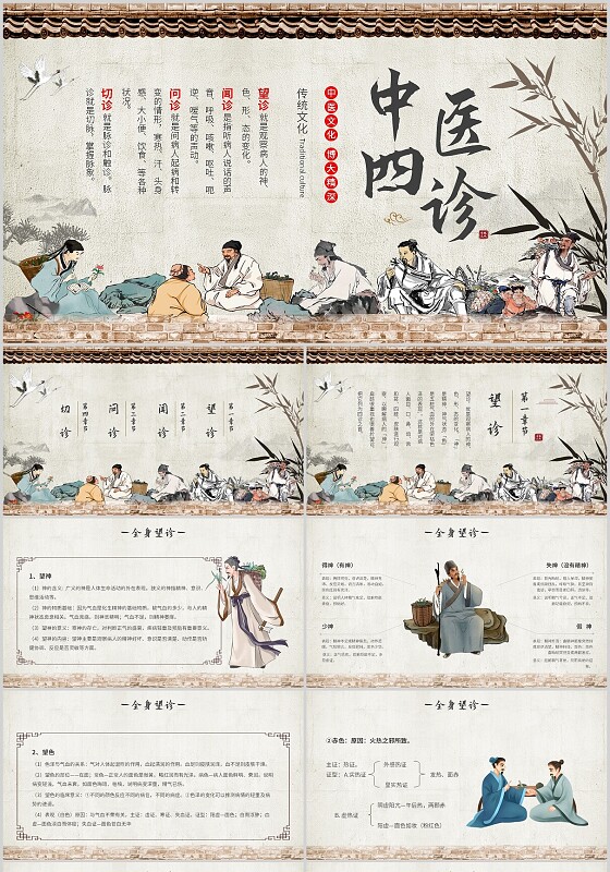 复古中国风中医四诊中医文化博大精深主题PPT模板