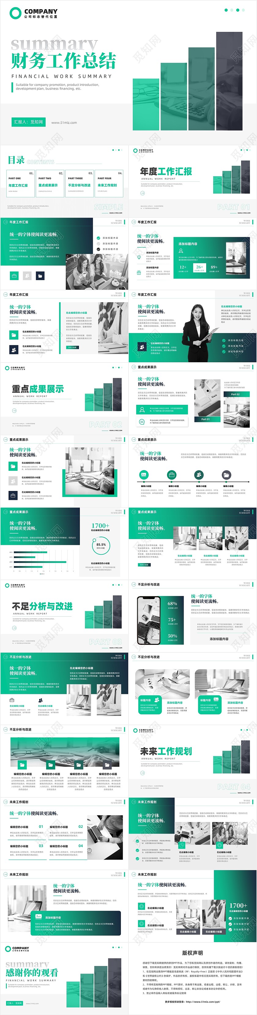 绿色渐变财务工作总结汇报计划PPT模板