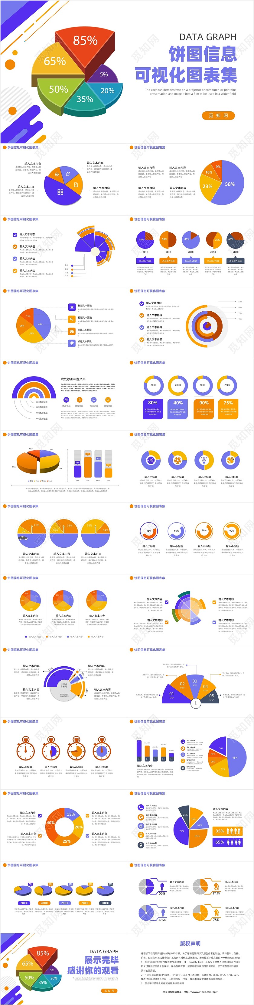 通用饼图信息可视化图表集PPT模板