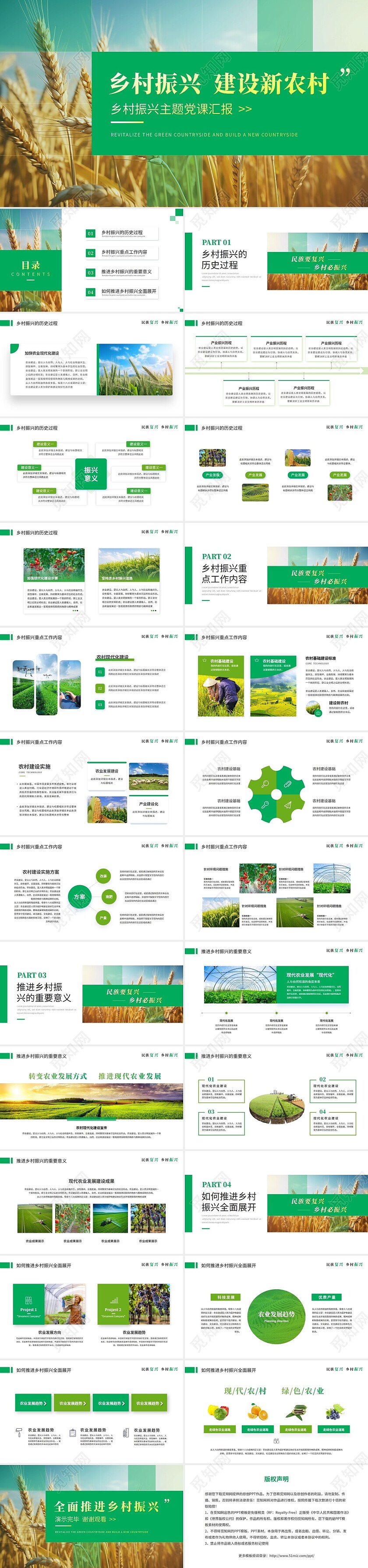 绿色简约商务乡村振兴建设新农村农业发展党课ppt模板