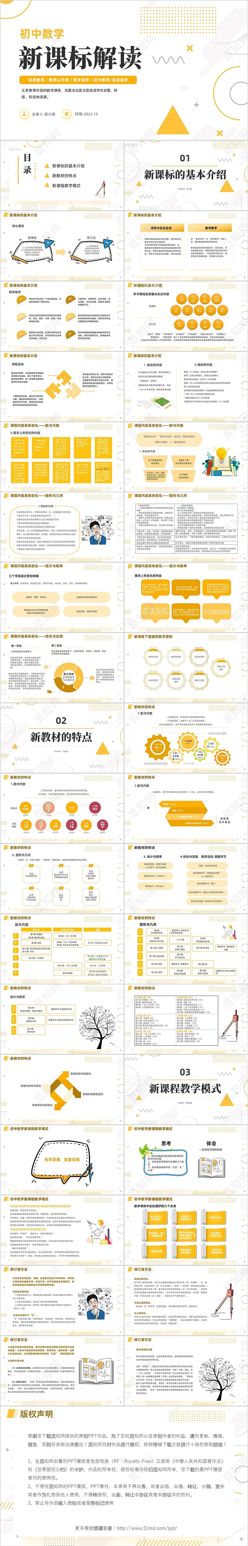 橙色简约线条小清新手绘数学课件初中数学新课标解读动态PPT