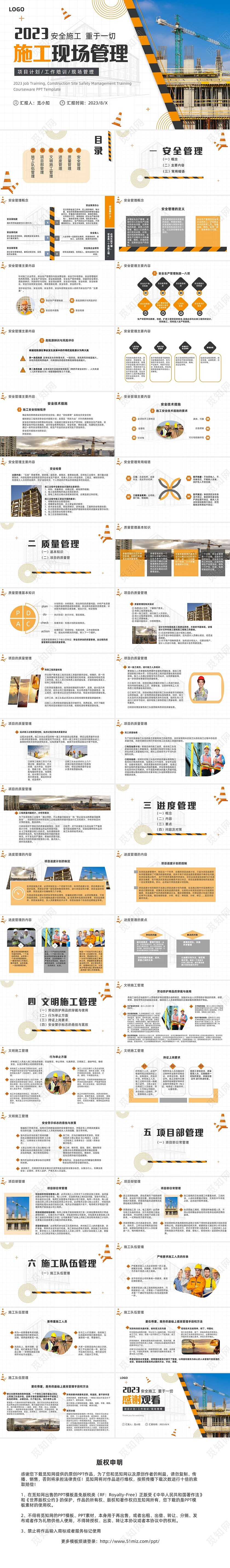 黄蓝色商务施工现场管理汇报PPT模板管理培训