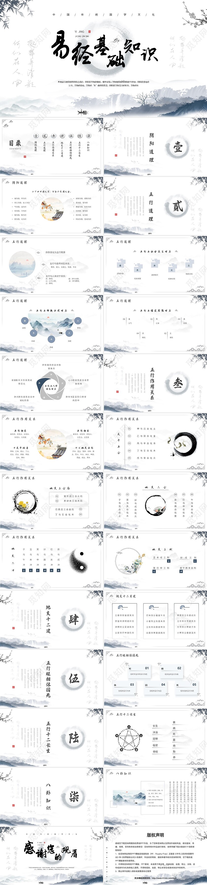 水墨古风易经基础知识国学文化宣传PPT模板