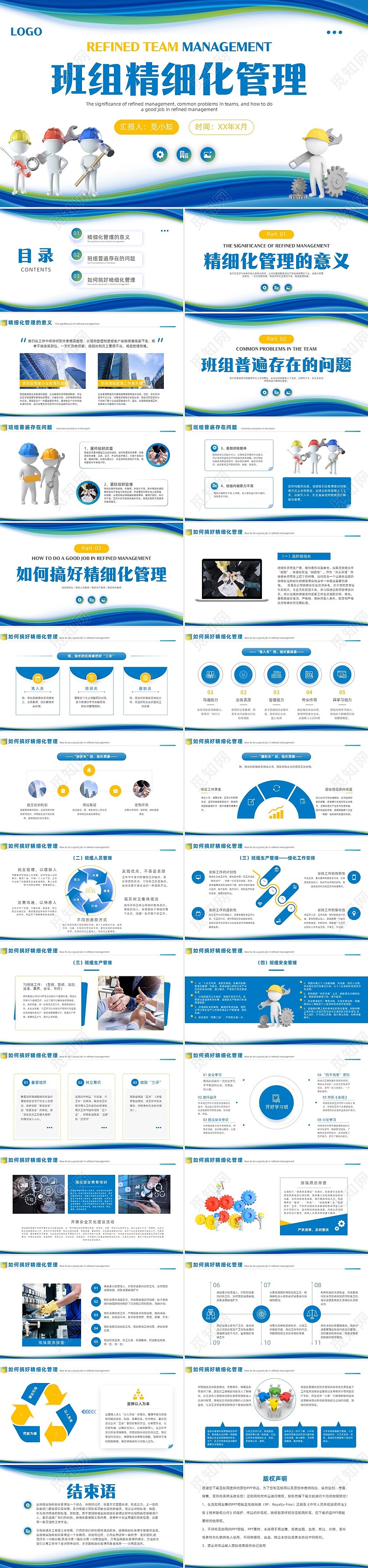 简约风蓝色班组精细化管理企业团队建设管理商务培训PPT