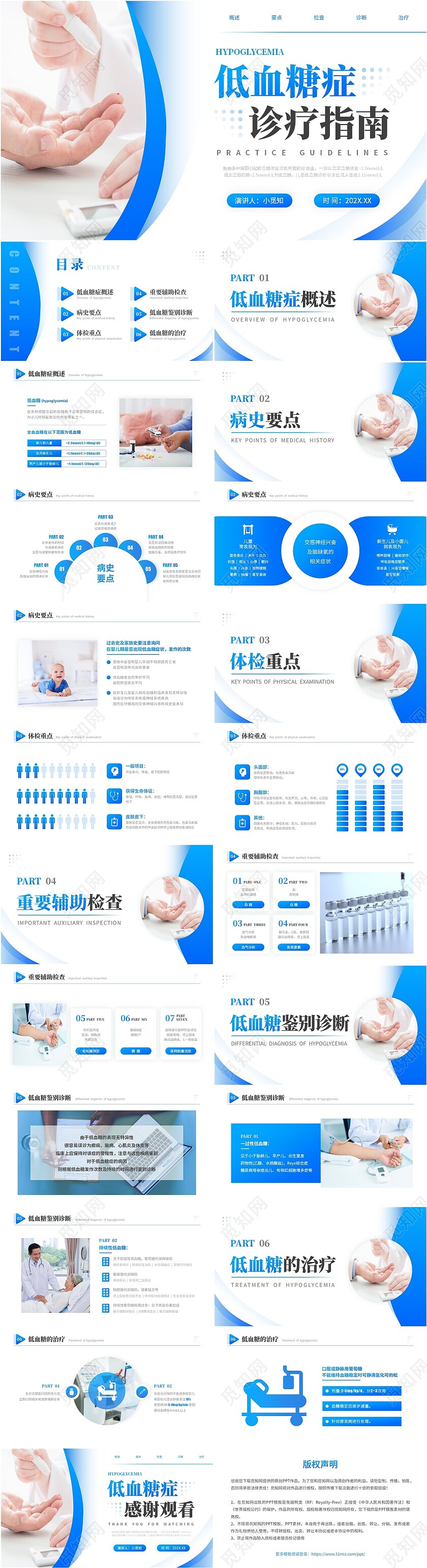 蓝色渐变商务实拍低血糖最新诊治指南医务工作培训PPT模板