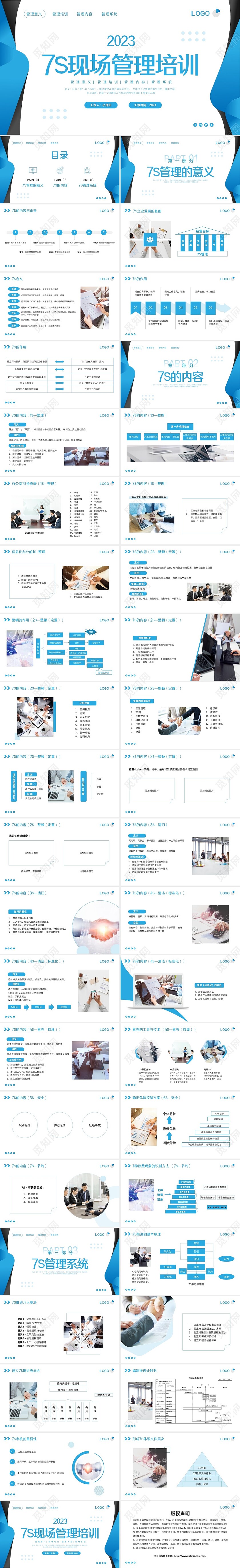 蓝色简约7S现场管理培训PPT模板宣传PPT动态PPT