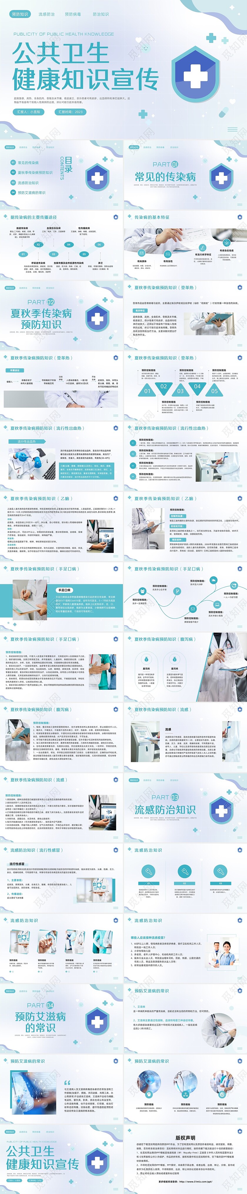 蓝色简约公共卫生健康知识宣传PPT模板宣传PPT动态PPT