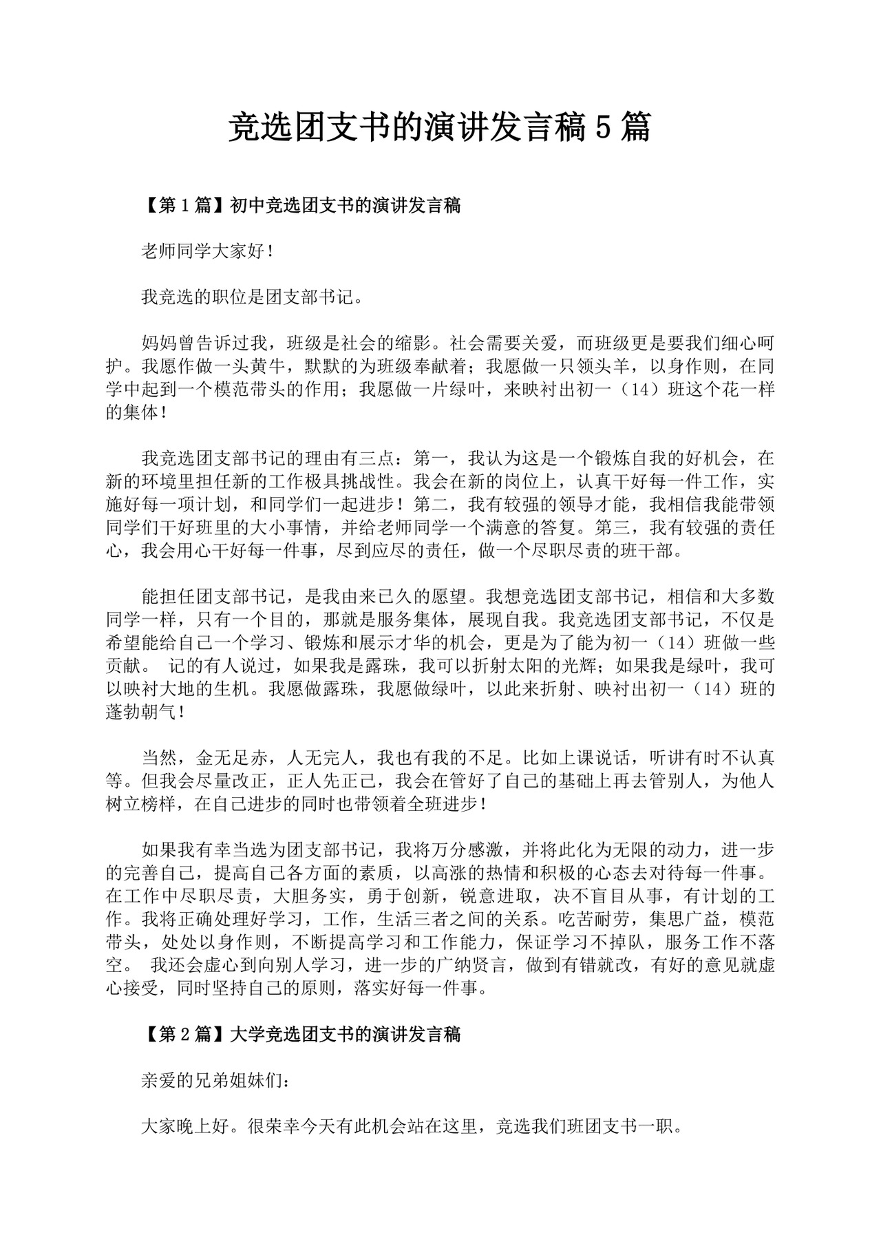 团支书竞选自我介绍演讲稿