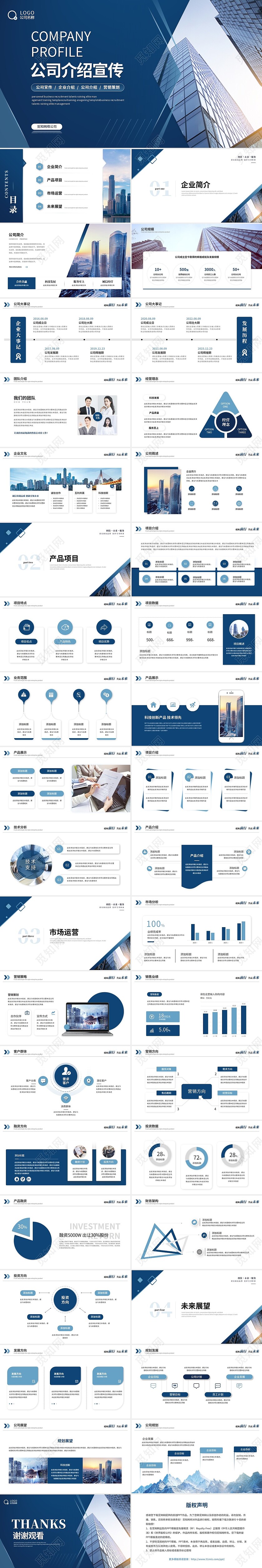 蓝色简约商务公司介绍企业介绍企业宣传产品介绍ppt模板