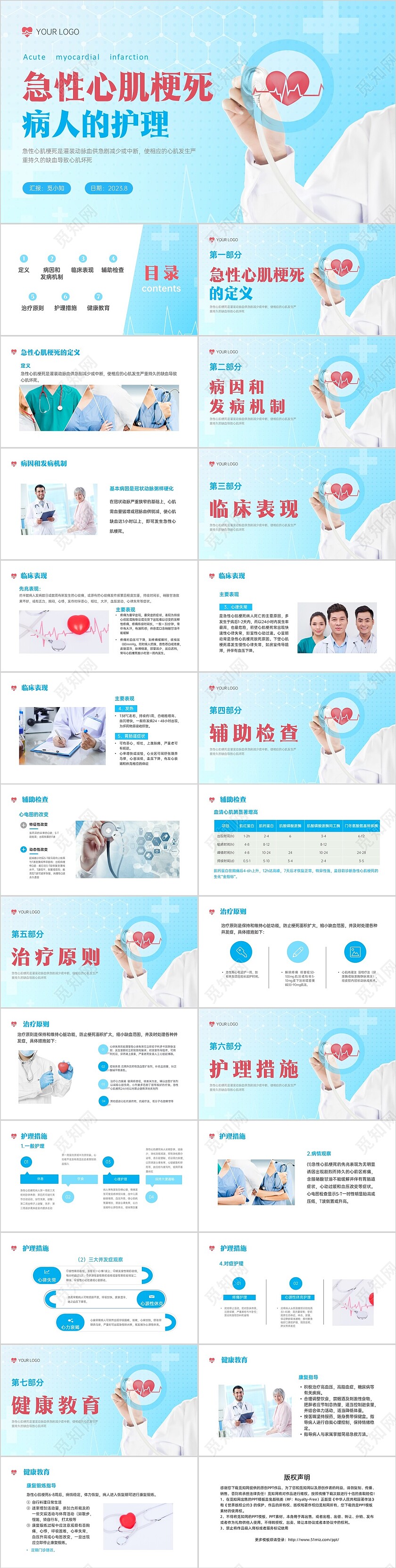 蓝色红色实拍心机梗死病人护理心肌