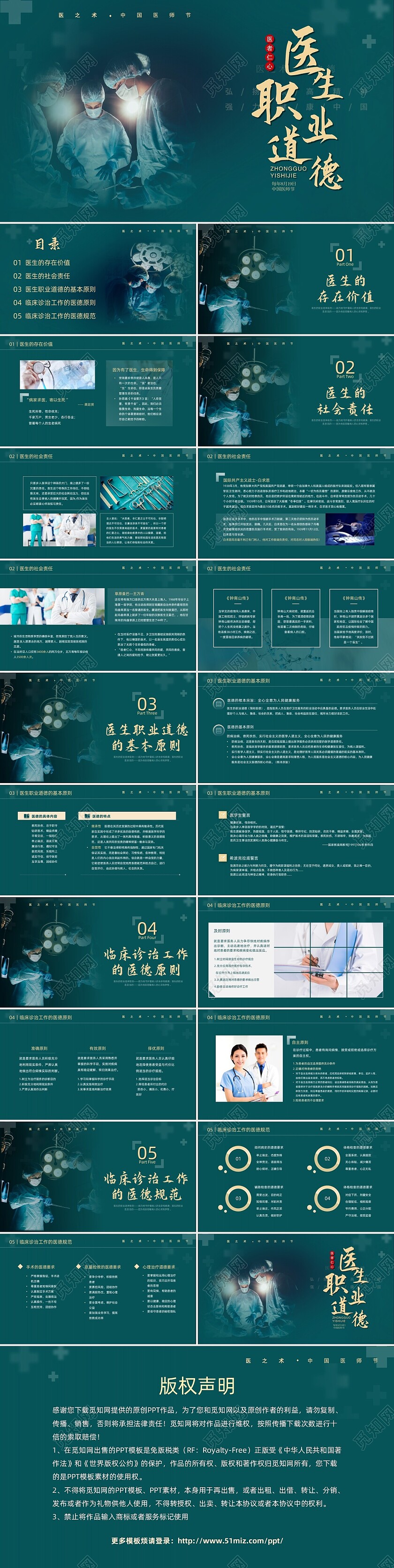 墨绿简约实拍医护医生职业道德培训动态PPT