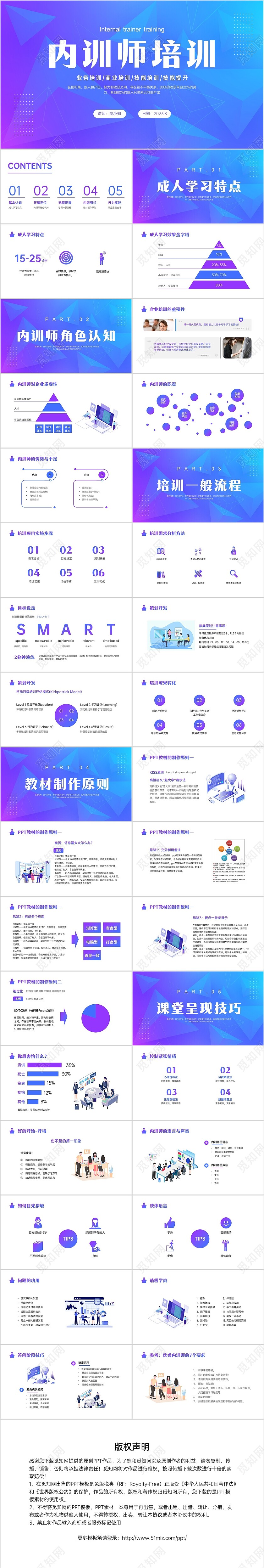 紫色蓝色渐变简约形状内训师培训ppt