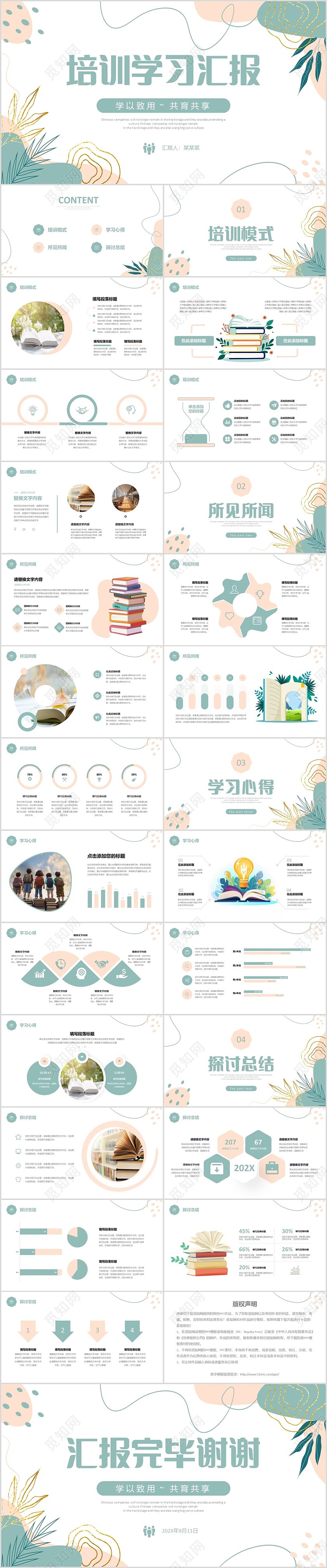 简约形状小清新绿植学习汇报总结心得体会分享PPT学习分享