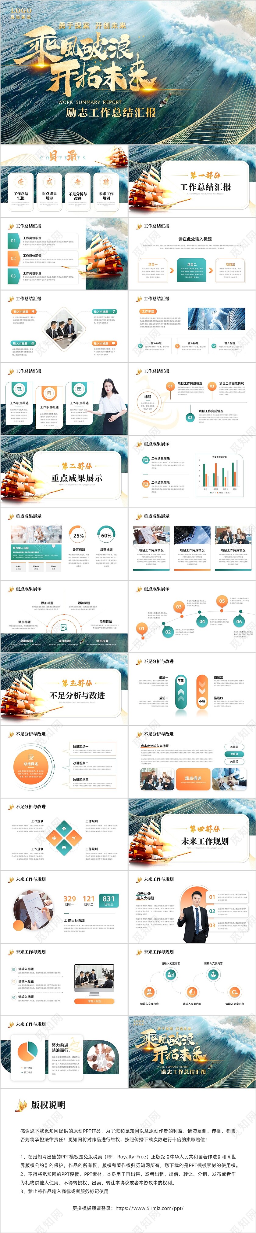 绿色烫金实拍励志工作总结乘风破浪开拓未来工作汇报模板PPT