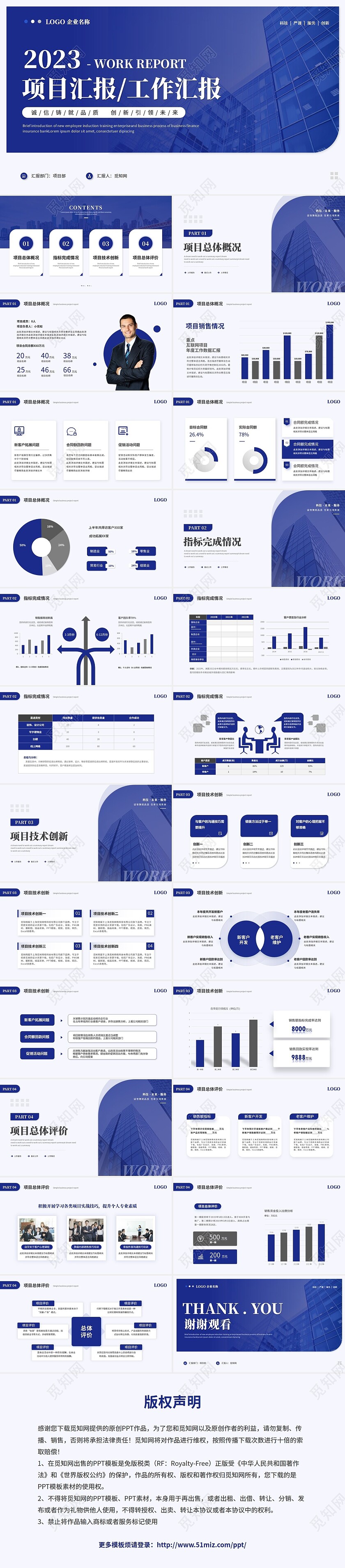 蓝色简约商务项目汇报工作汇报工作总结ppt模板