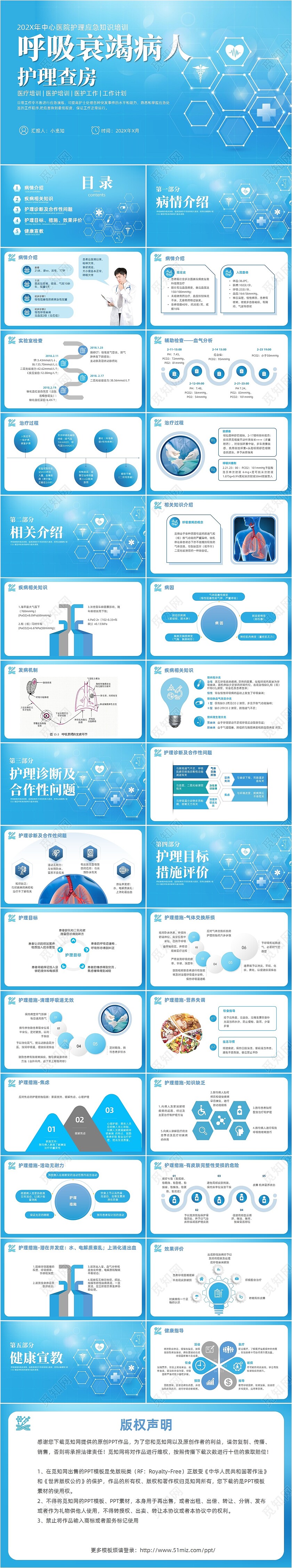 蓝色渐变简约商务呼吸衰竭病人护理查房医疗护理培训PPT