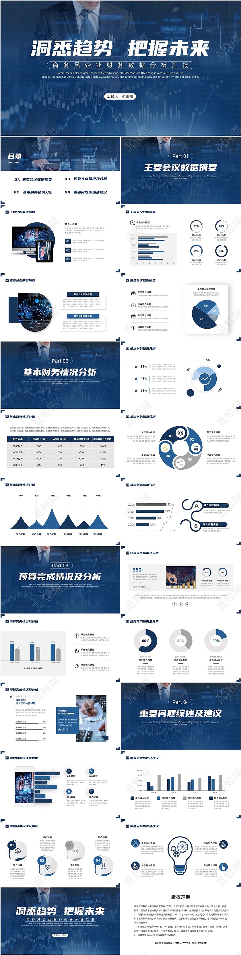 蓝色商务风企业财务数据分析汇报PPT模板