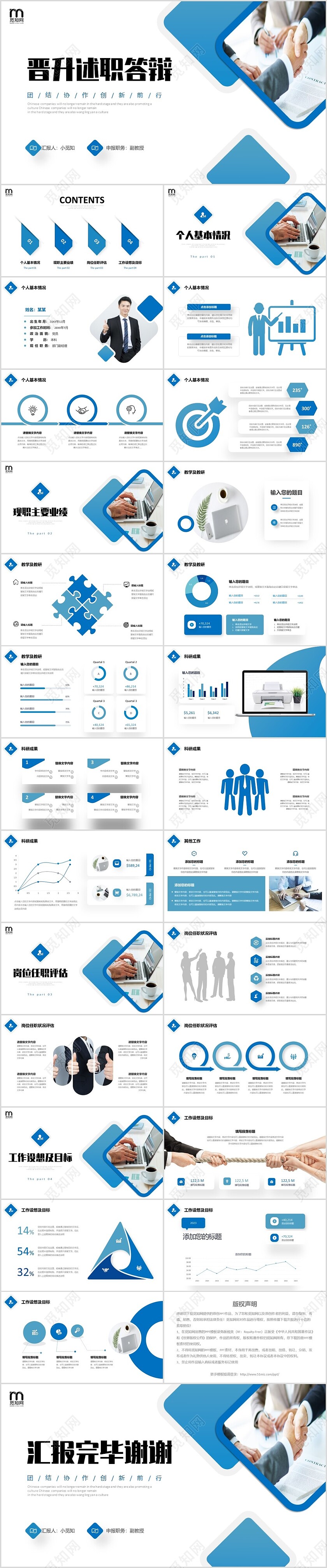 蓝色商务风叠压形状公司企业职务职位晋升答辩PPT