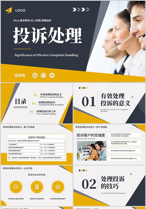 橙色商务简约客服投诉处理投诉处理及案例分析PPT课件