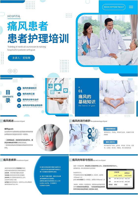 蓝色简约商务痛风患者患者护理医疗培训PPT课件