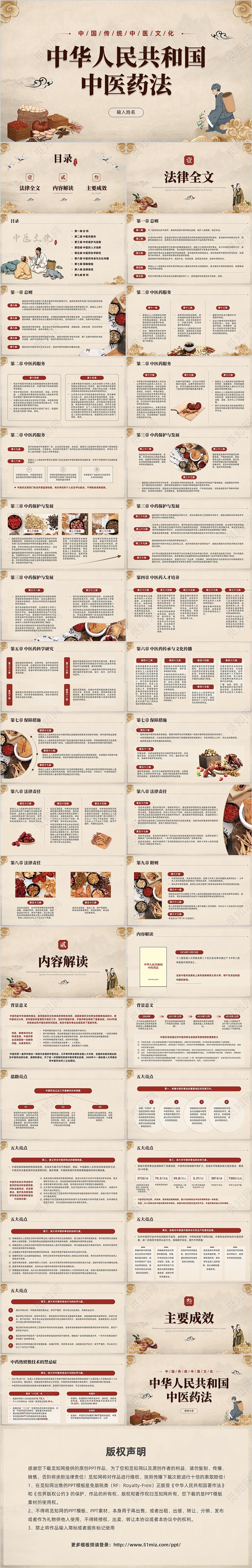 中国风古典简约风中华人民共和国中医药法知识宣讲PPT课件