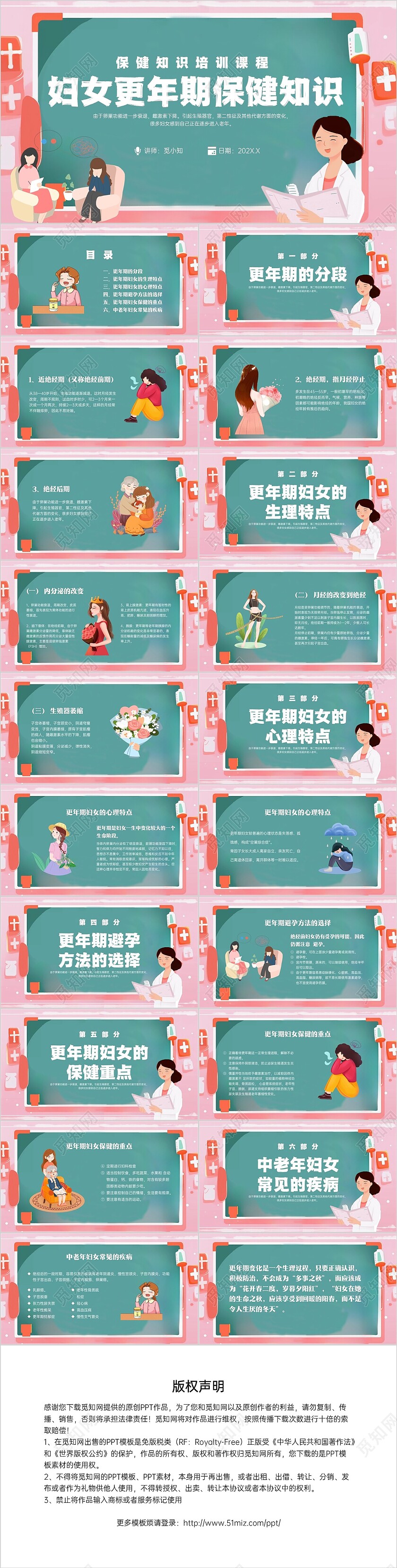 粉色黑板风更年期妇女女保健知识培训PPT课件女性健康