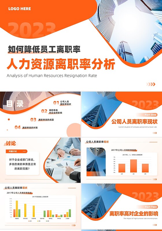 橙色扁平商务简约人力资源离职率规划管理公司培训PPT