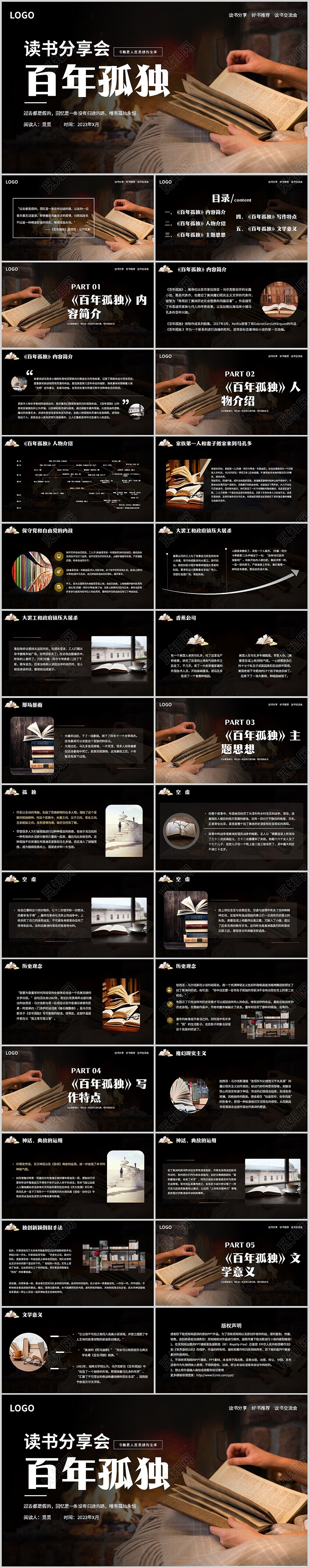 简约实拍百年孤独读书分享主题PPT模板