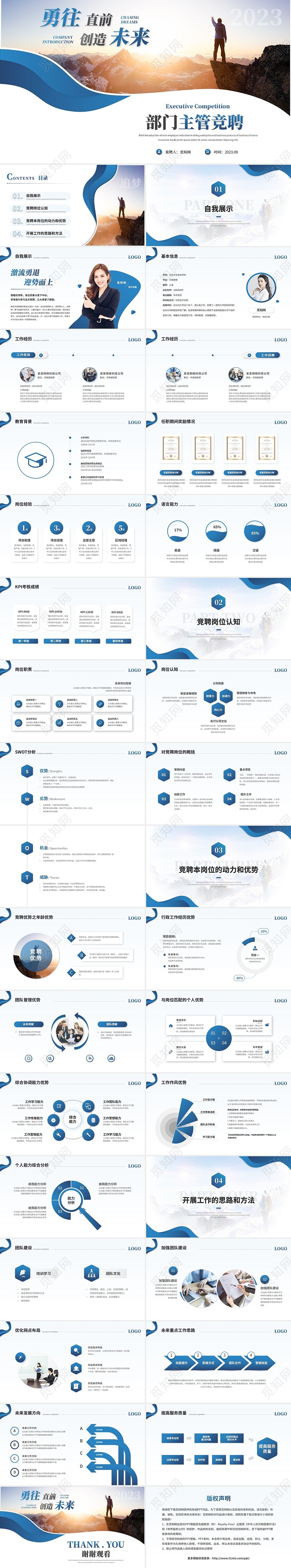 简约商务励志风部门主管竞聘岗位竞聘简历自我介绍ppt模板