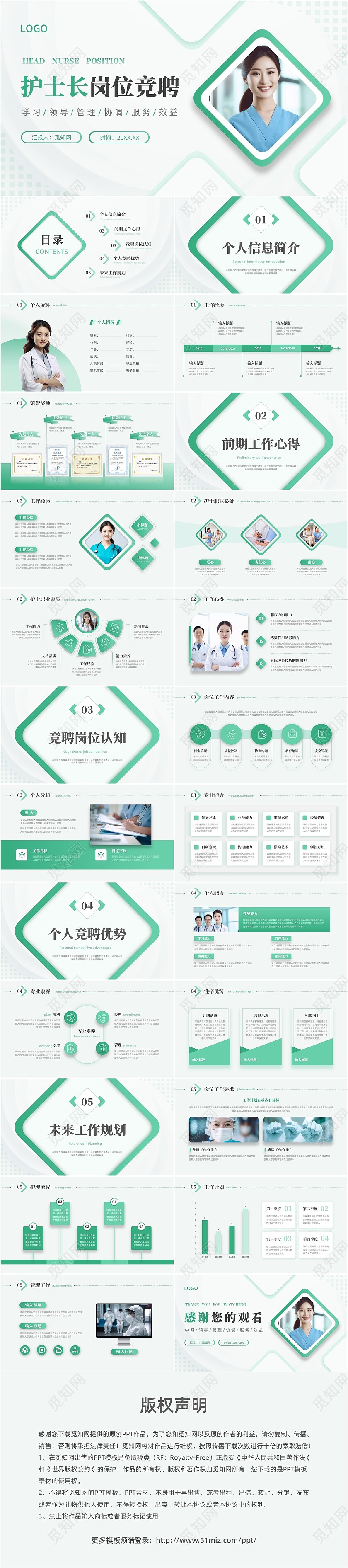 绿色微粒体风护士岗位竞聘PPT模板竞聘1