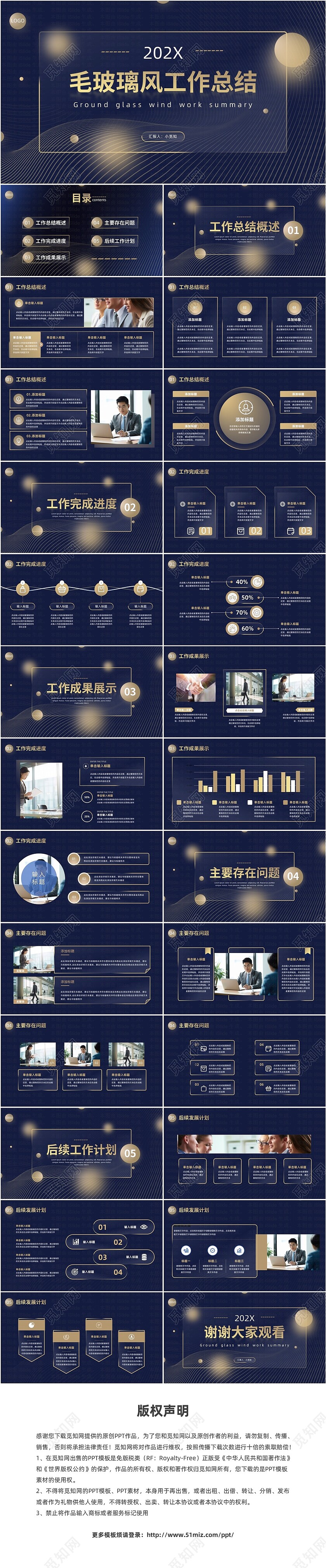 黑金毛玻璃风工作总结PPT模板