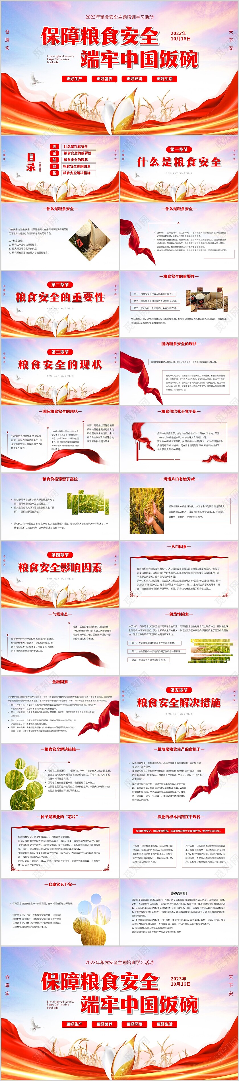 红色简约大气保障粮食安全端牢中国饭碗粮食安全主题培训PPT世界粮食日