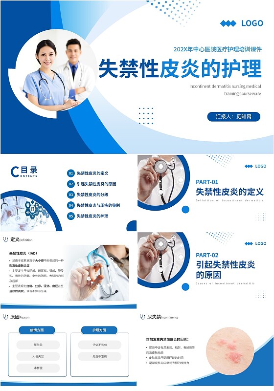 蓝色简约实拍风2023失禁性皮炎护理医护培训PPT课件