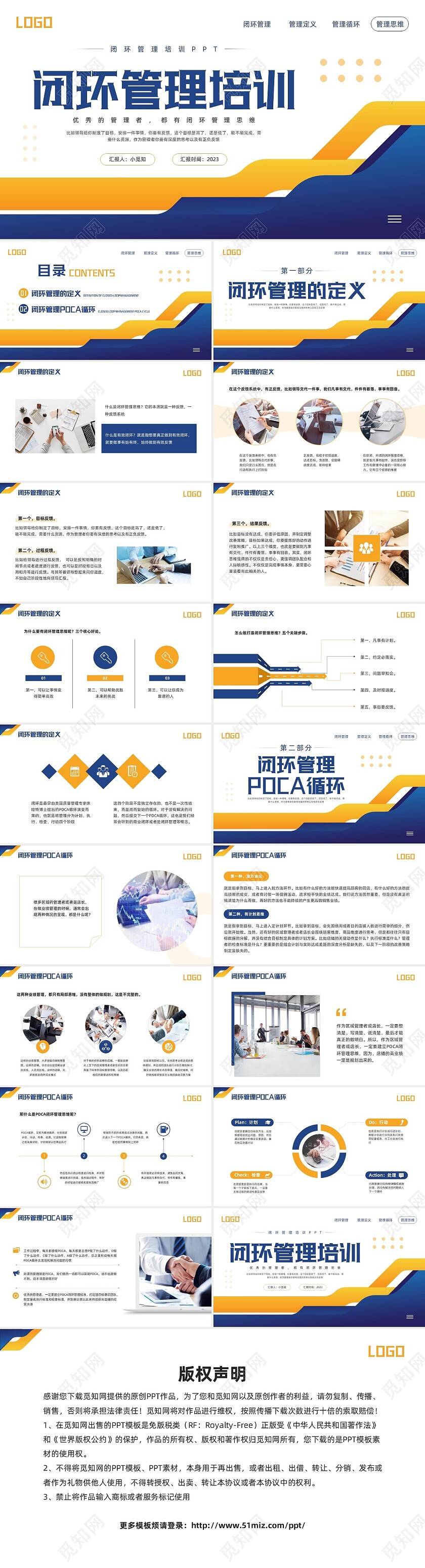 黄蓝简约闭环管理培训PPT模板宣传PPT动态PPT什么是闭环思维