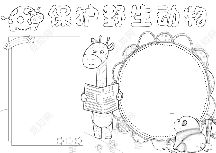 手绘卡通保护野生动物小报手抄报世界动物日