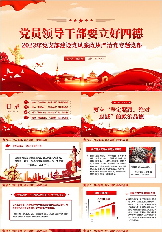 红色党建党员领导干部要立好四德政治品德党课课件PPT