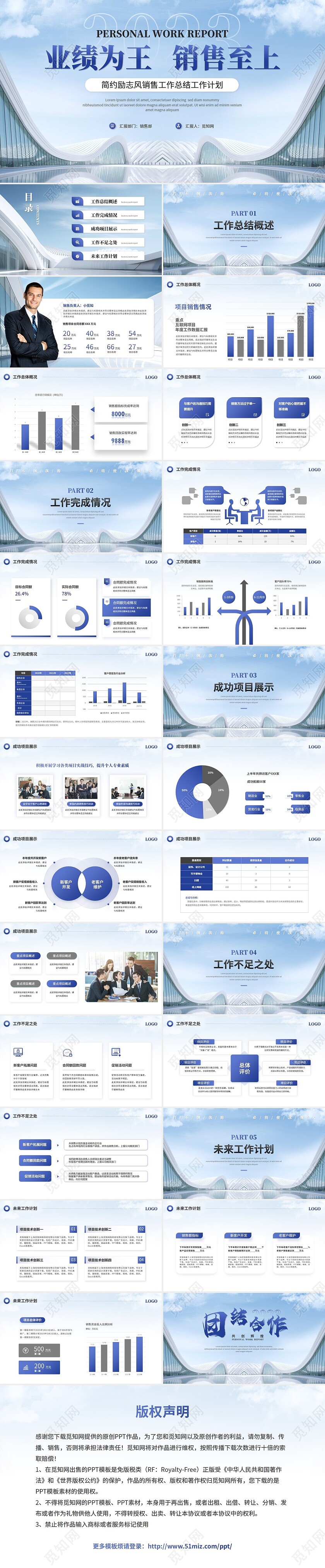 简约励志风销售工作总结工作报告述职报告ppt模板