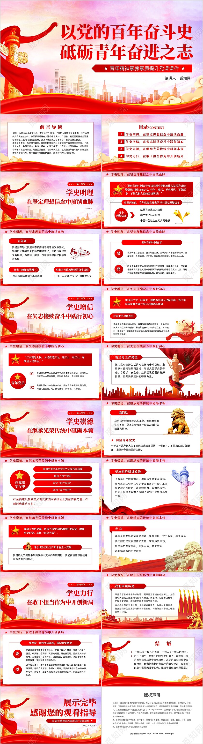 以党的百年奋斗史砥砺青年奋进之志党课课件PPT党建