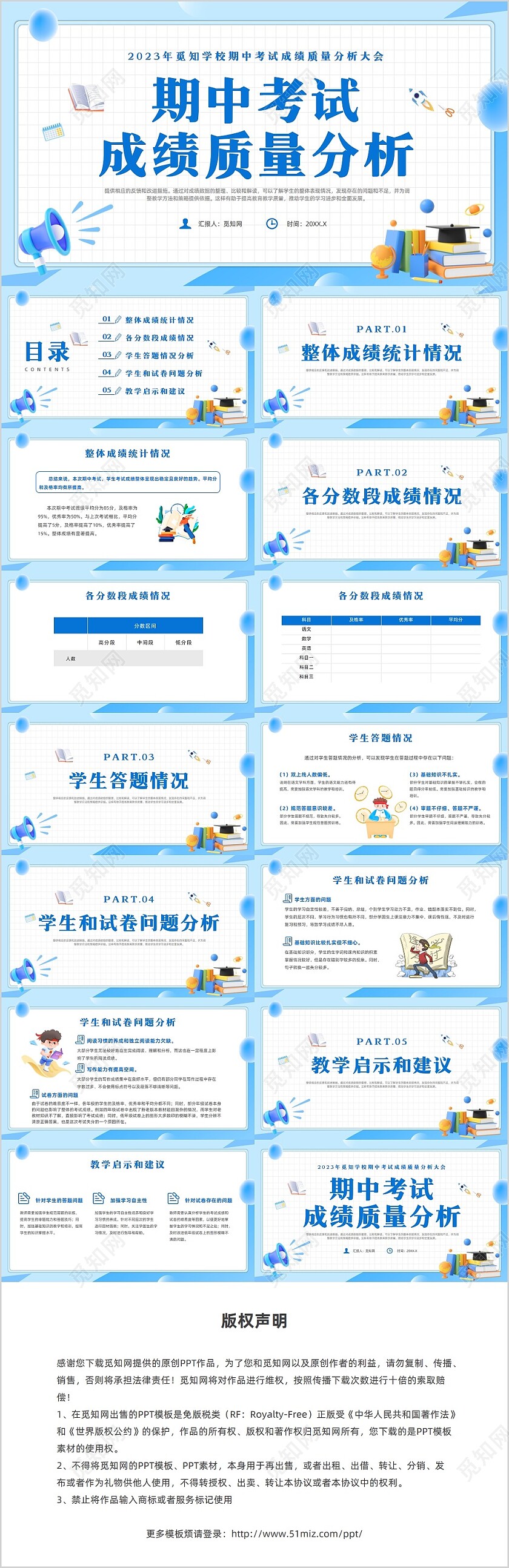 期中质量分析蓝色简约风期中考试成绩质量分析主题班会