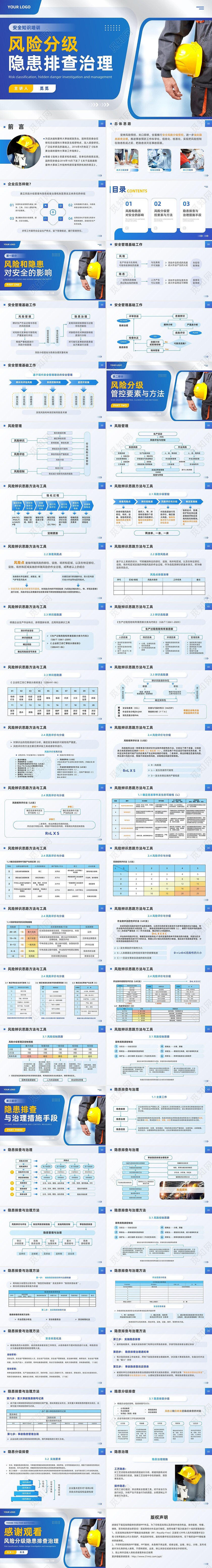 蓝色商务风隐患排查治理风险分级流程培训安全通用PPT