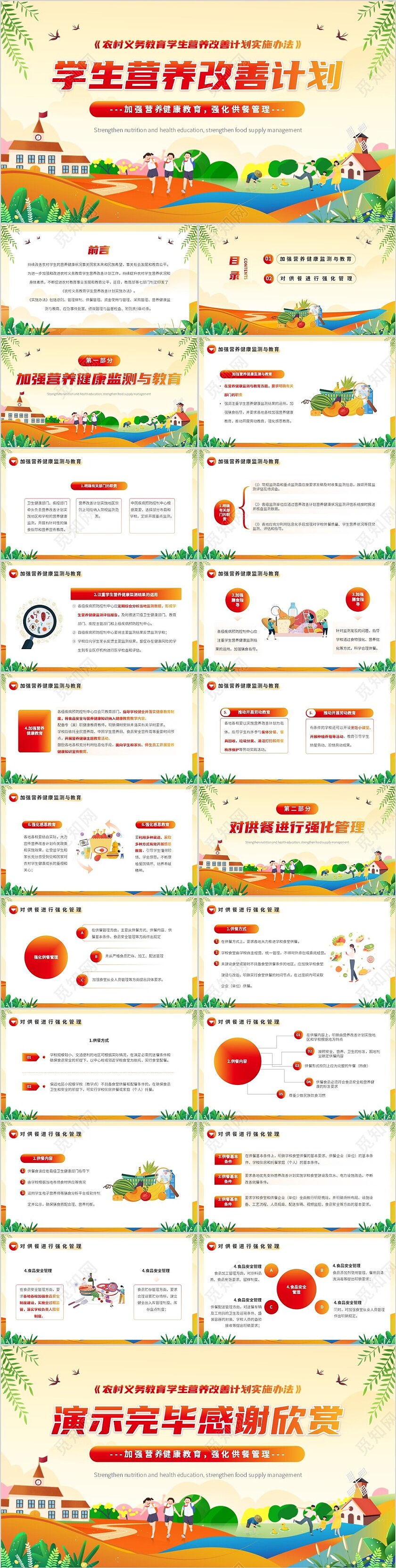 黄色卡通风农村义务教育学生营养改善PPT模板公益