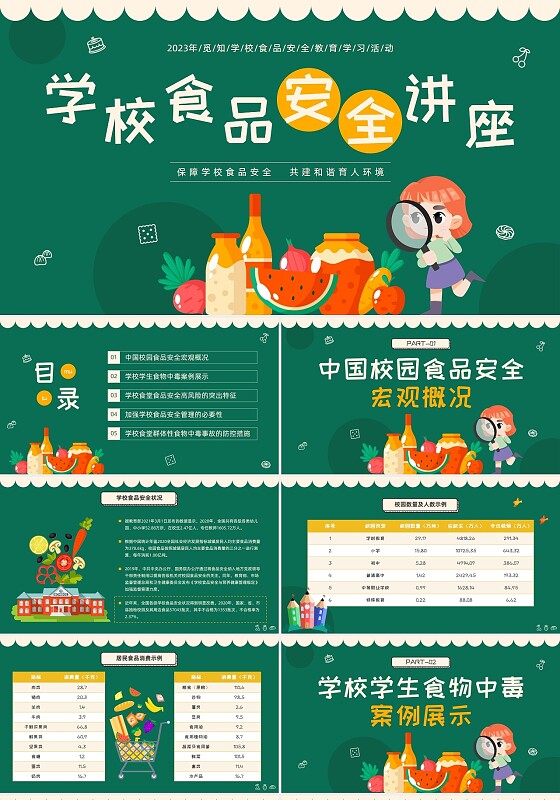 绿色黑板插画风学校食品安全宣传PPT全国食品安全法宣传周