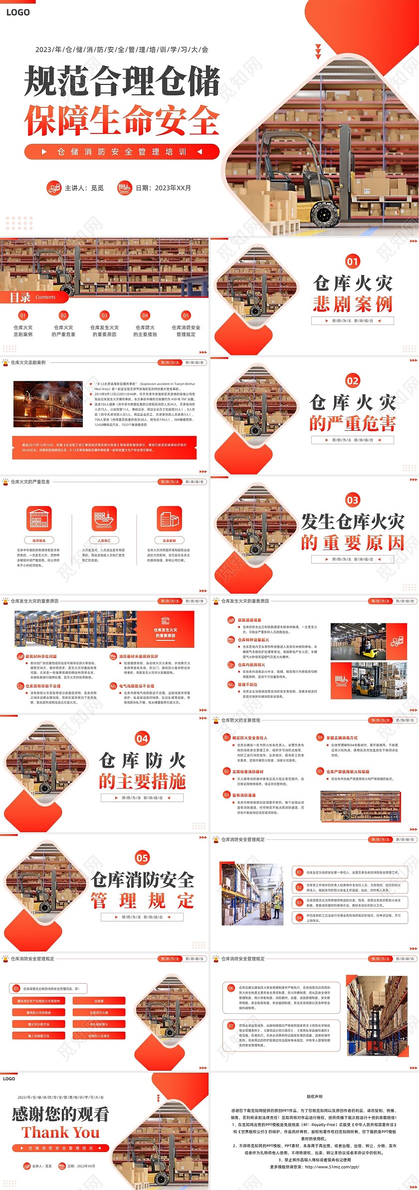 橙红色商务风仓库消防安全培训PPT全国消防日
