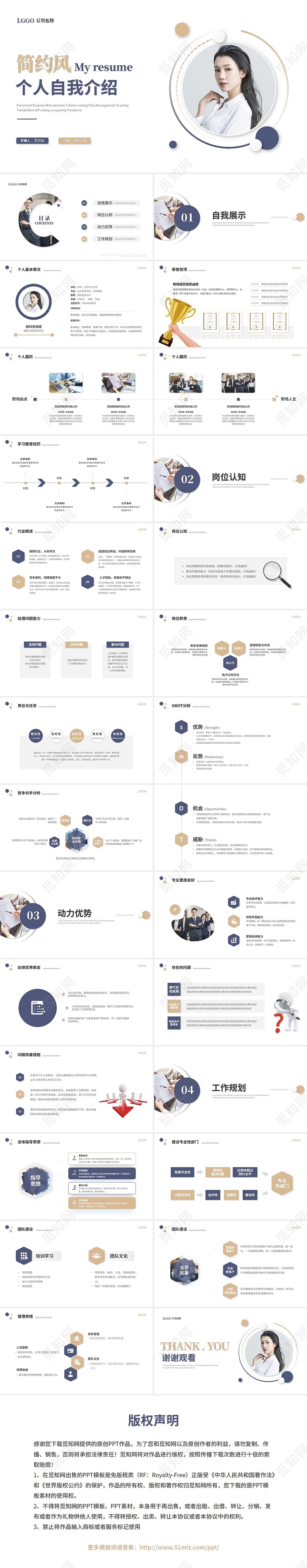 简约个人自我介绍个人简历岗位竞聘ppt模板