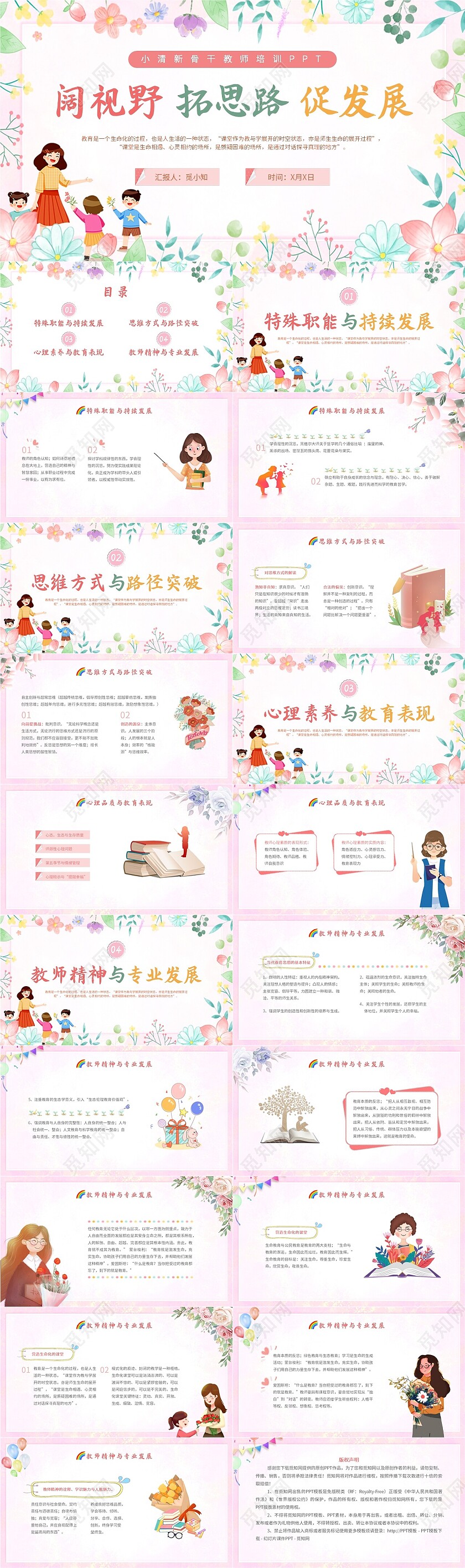 小清新花卉骨干教师培训教师PPT班级管理教师培训