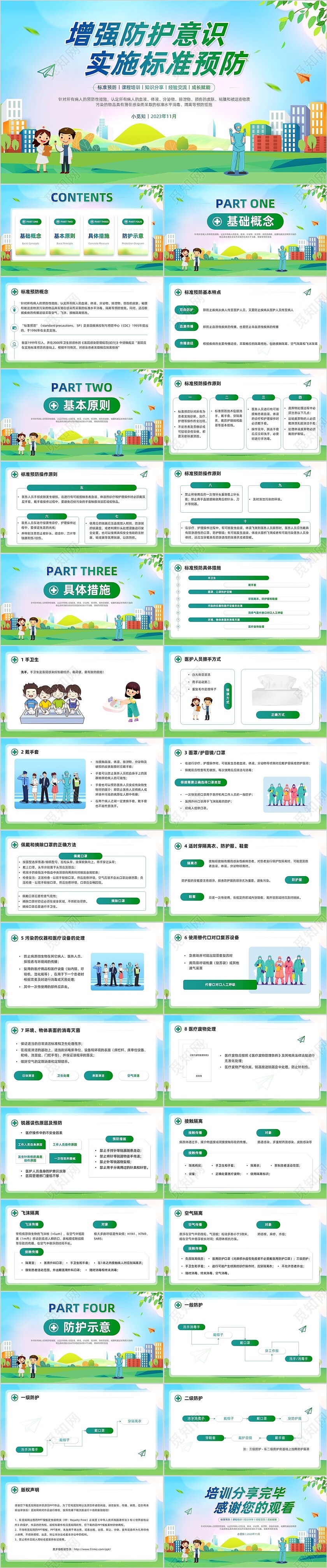 清新展板风简约增强防护意识实施标准预防会议报告PPT模板